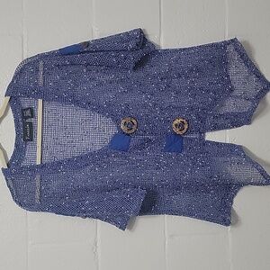 Frazzle Blue Textured Knit Button Front Top Cardigan Style Size XL